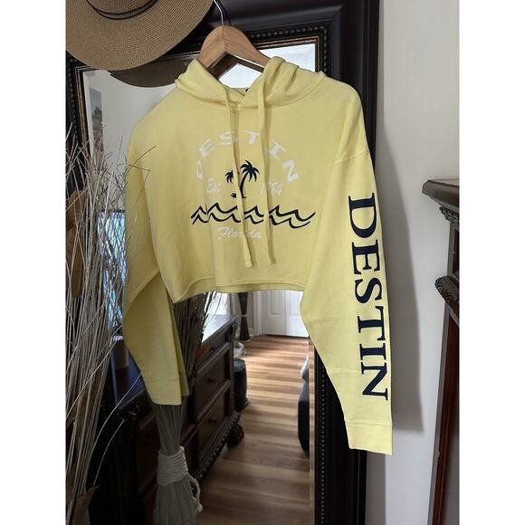 Alvin's Island Yellow Cropped Hoodie Sweatshirt Medium - Picture 1 of 5